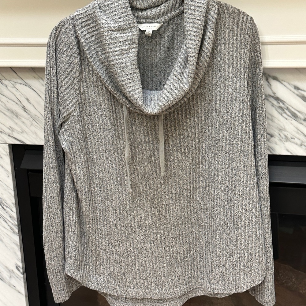 Lucky Brand Heather Gray Cowl Neck Ribbed Sweater